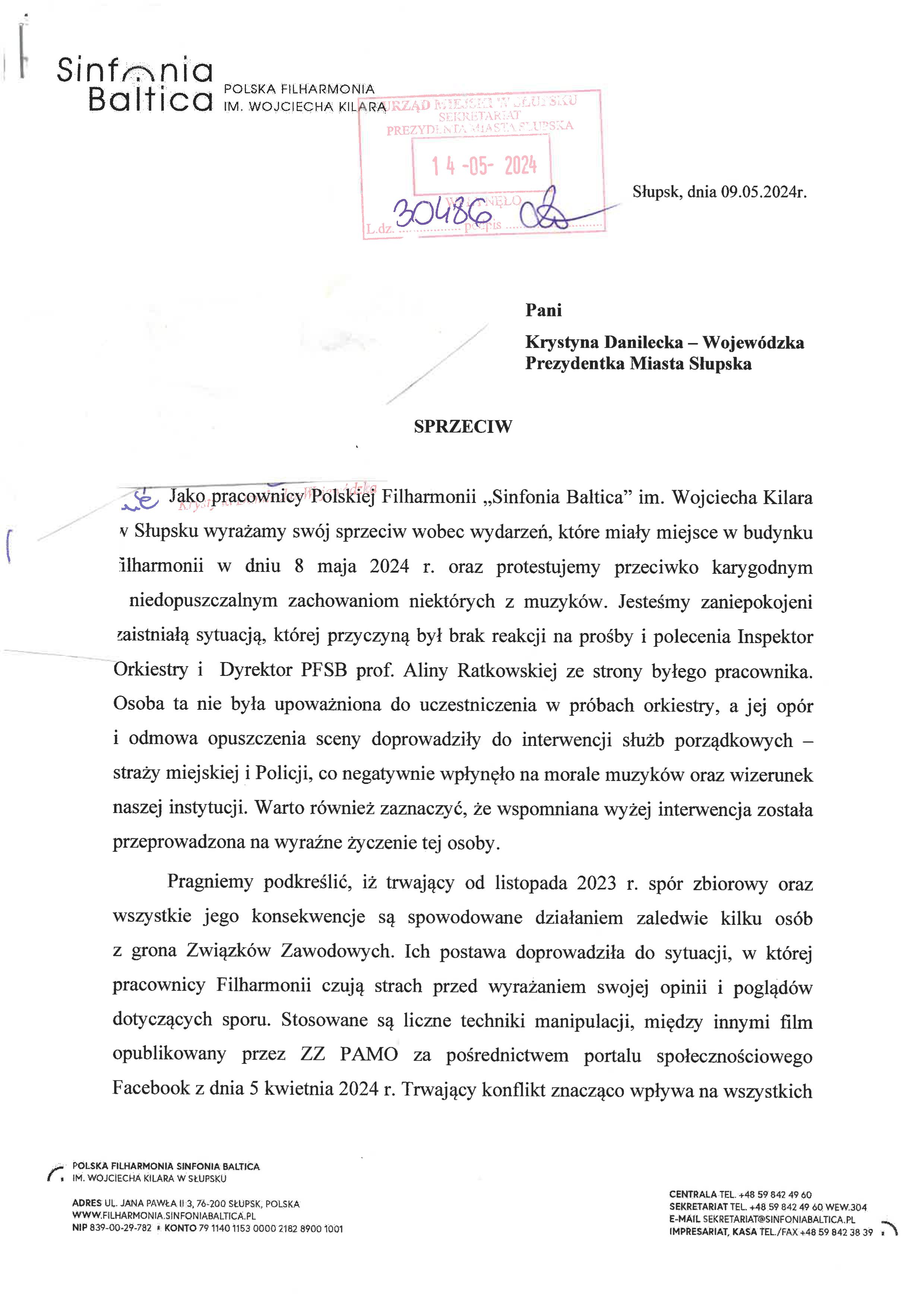 Tekst pisma adresowanego do Prezydent Miasta jak w treści artykułu - strona 1