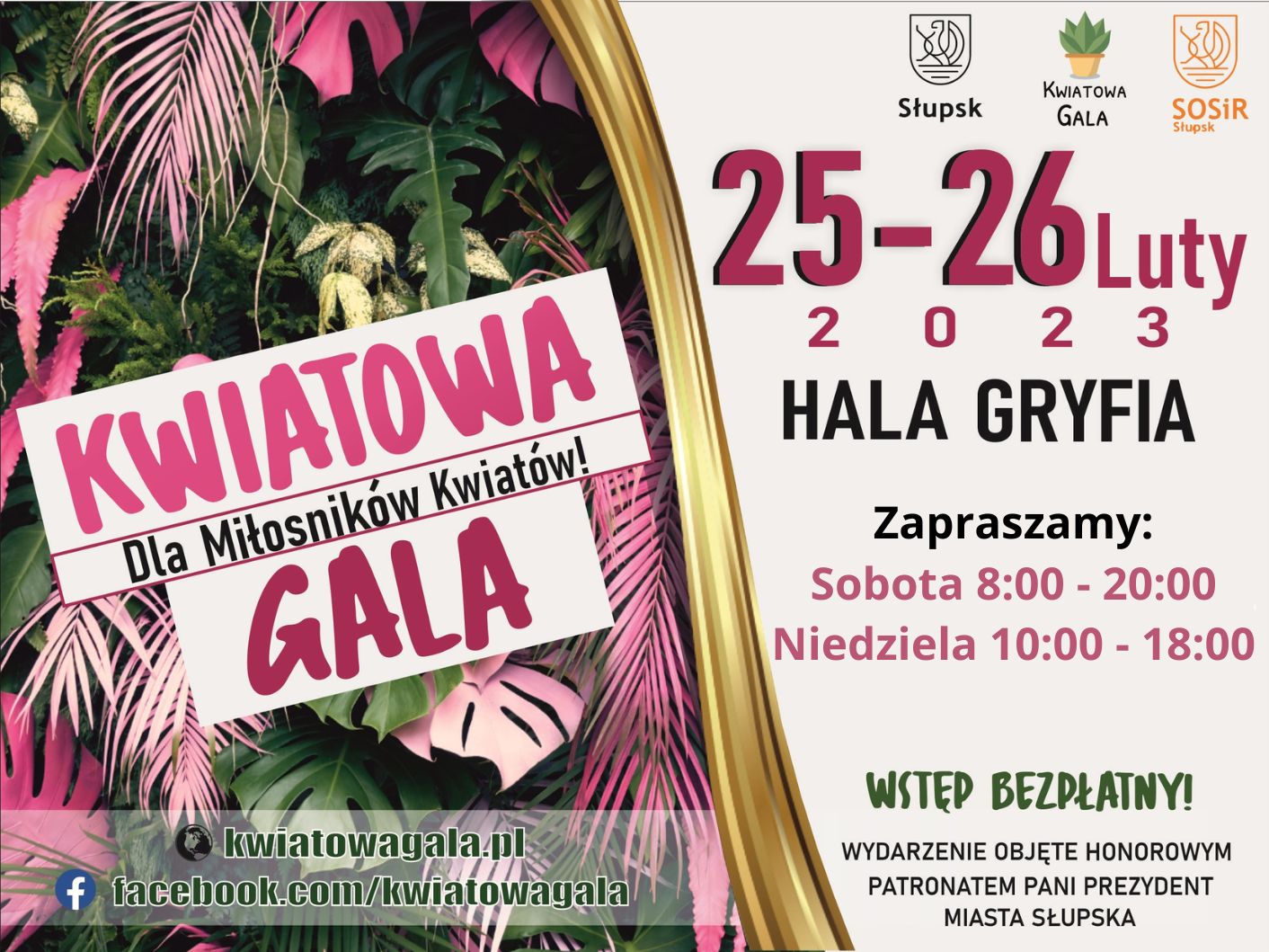 Plakt Kwiatowa gala - dla miłośników kwiatów, wstęp bezpłatny, sobota od 8.00 do 20.00, Niedziela od 10.00 do 18.00 w dniach 25 i 26 lutego br.