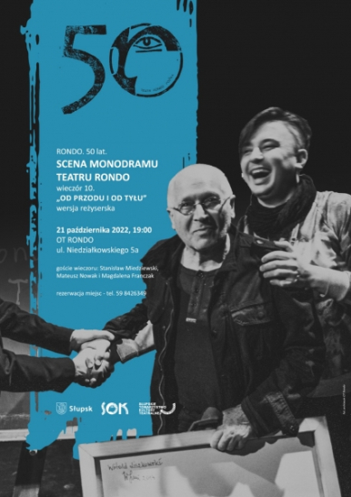 ciemna grafika postacie dwóch mężczyzn młodszy trzyma starszego za ramiona tekst jak w treści