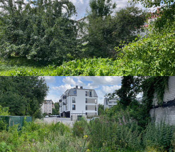 Tereny dla kt&oacute;rych zostanie opracowana dokumentacja techniczna m.in. tereny zielone znajdujące się za kamienica nr 16 przy ul. Dąbr&oacute;wki (na dole) oraz teren&oacute;w dawnych sad&oacute;w znajdujących się pomiędzy kwartałem ulicy Na Wzg&oacute;rzu, Sierpinka, Lotha oraz Gdańskiej (na g&oacute;rze).