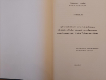 Zdjęcie strony tytulowej rozprawy doktorkiej Pani Karoliny Keler