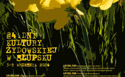 plakat wydarzenia - na czarnym tle namalowane żonkile, harmonogram wydarzeń napisany w kolorze żółtym