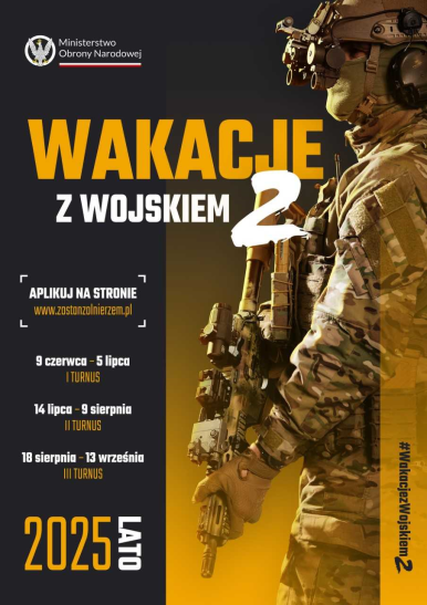Plakat promujący szkolenie pn. Wakacje z wojskiem 2