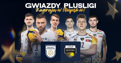 GWIAZDY PLUSLIGI zagrają w Słupsku - 6 siatkarzy, niektórzy trzymają piłkę