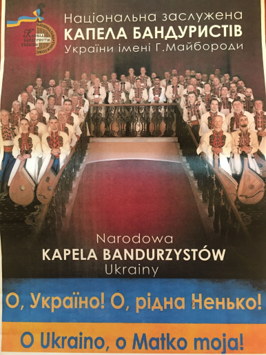 Plakt informacyjny  dot. koncertu o Ukraino, o Matko moja! Grafika - bandurzyści