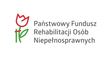 grafika przedstawiająca kontury czerwonego tulipana z zieloną łodygą logo państwowego funduszu rehabilitacji osób niepełnosprawnych
