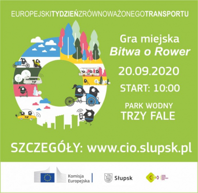 Grafika promująca Europejski Tydzień Zrównoważonego Transportu - logotypy miasta oraz UE
