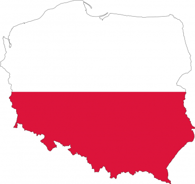 Na zdjęciu widzimy geograficzny kształt Polski, której terytorium podzielone jest na dwie cześci i pomalowane na wzór flagi biało - czerwonej.