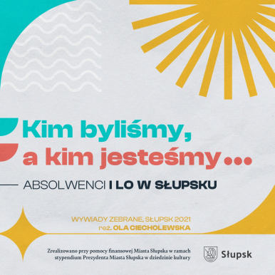 plakat wydarzenia  żółta grafika słońca napisy Kim byliśmy, a kim jesteśmy...