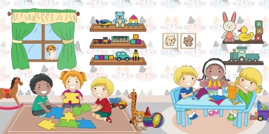 Na zdjęciu dzieci bawiące się na dywanie i stoliku