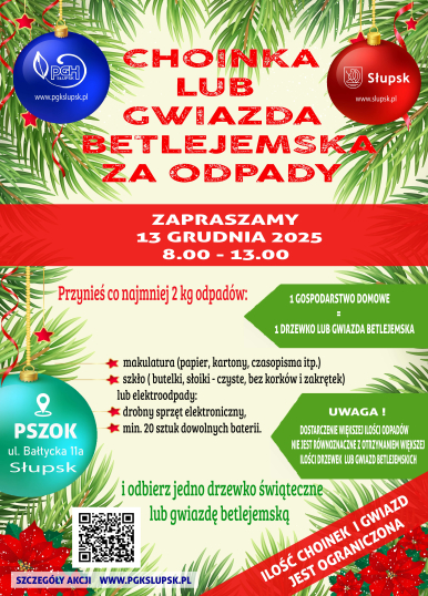 plakat promujący akcję "Choinka lub gwiazda betlejemska za odpady"