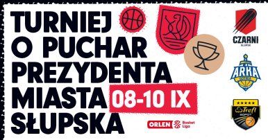 Plakat turnieju - loga uczestniczących zespołów, herb miasta.