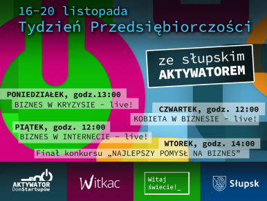 Plakat z wydarzeniami w ramach Tygodnia Przedsiębiorczości