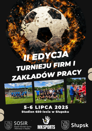 Plakat z piłką i zdjęciami zespołów występujących w zmaganiach.