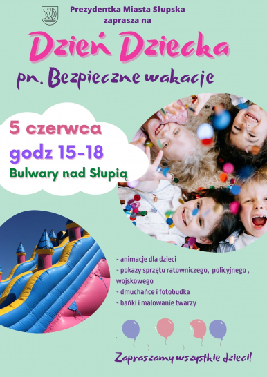 plakat, balony, dziecięce umalowane buzie, dmuchańce