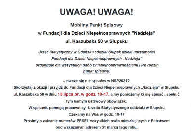 Na zdjęciu widzimy datę oraz organizatorów Mobilnego Punktu spisowego - komunikat jak w treści artykułu.