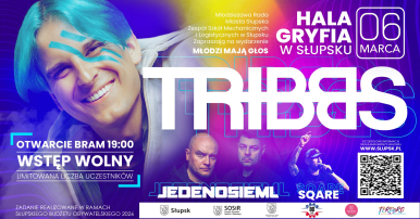 baned wydarzenia - zdjęcia artystów oraz ich nazwy, informacje dot. otwarcia bram koncertowych po lewej stronie na dole, miejsca i data wydarzenia w prawym gónym rogu. Kod QR do wydarzenia po prawej stronie na dole