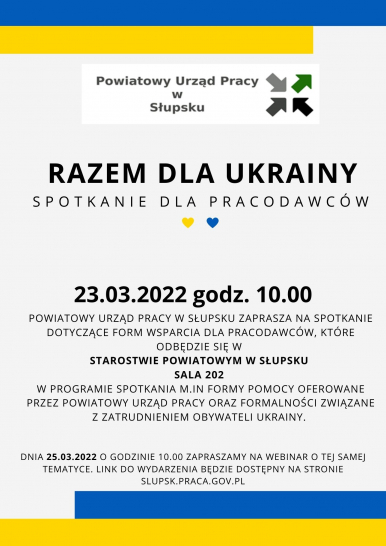 plakat z barwami Ukrainy i programem spotkania 23.03.22 godz 10:00