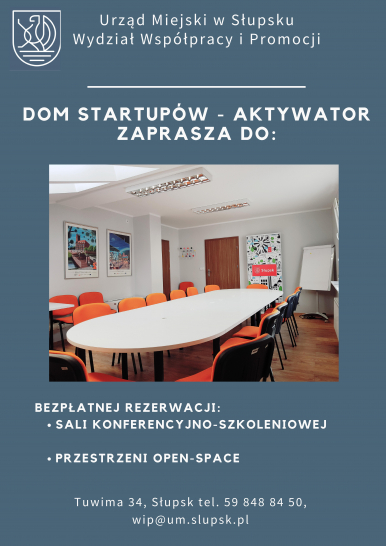 plakat z ofertą rezerwacji sali konferencyjnej szkoleniowej i open space