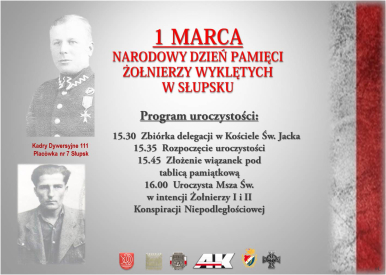 Plakta informacyjny z tekstem jak w artykule i wizerunki żołnieży wyklętych