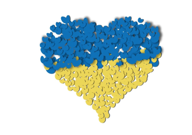 Serce składające się z kilkudziesięciu innych, miejszych serc, w barwach Ukrainy - niebieski i żółty