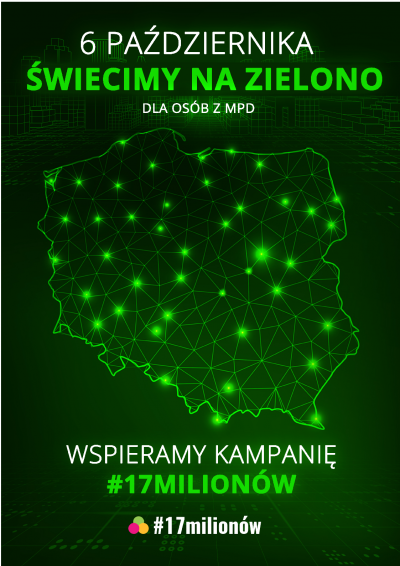 Grafika w kolorze zielonym - napis 6 października świecimy na zielono - wspieramy kampanię #17 milionów