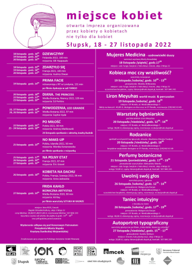 jaskrawo różowy plakat z harmonogramem wydarzeń festiwalowych