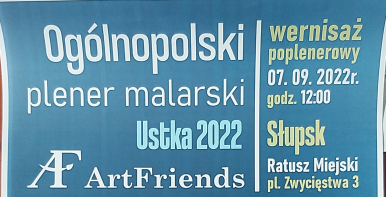 Na zdjęciu widzimy plakat zapowiadający wernisaż z treścią jak w artykule; grafika na plakacie - farby i pędzel