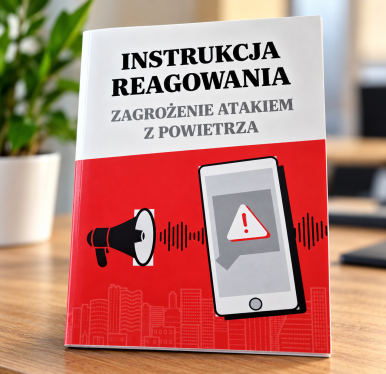 Na zdjęciu widoczna jest Instrukcja reagowania na zagrożenia atakiem z powietrza.