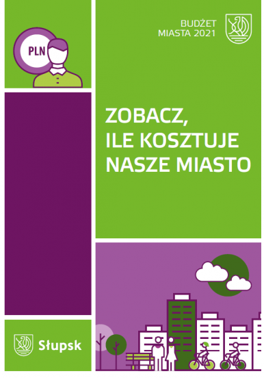 Na zdjęciu widzimy grafiki przedstawiające budynki, rowery ludzi, chmurki i napis Zobacz ile ksoztuje nasze miasto