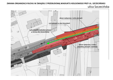 Schemat org anizacji ruchu poglądowy dot. ul. Szczecińskiej. Opis w artykule.