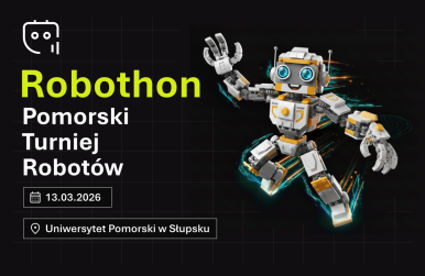 Plakat przedstawia robota na czarnym tle z nazwą turnieju oraz terminem i miescem jego realizacji