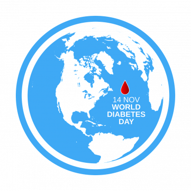 Grafika przedstawia kulę ziemską wpisaną w niebieski okrąg, na niej kroplę krwi i napis "14 nov, World Diabetes Day", (fot. pixabay)