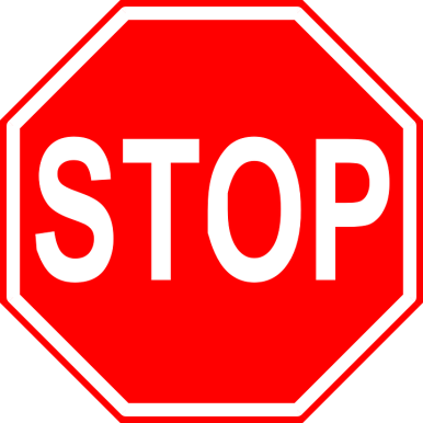 Znak STOP. Białe litery na czerwonym tle.