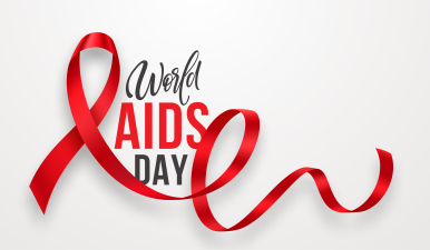 Grafika przedstawia czerwoną wstążkę - symbol solidarności z osobami żyjącymi z HIV oraz napis "World AIDS day". Fot. Freepic.