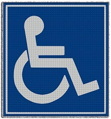 piktagram oznaczający odobę niepełnosprawną na niebieskim tle biały znaczek osoby na wózku (fot. pixabay)