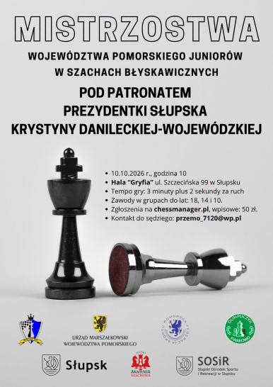Plakt informacyjny z grafiką szachową i treścią jak w artykule