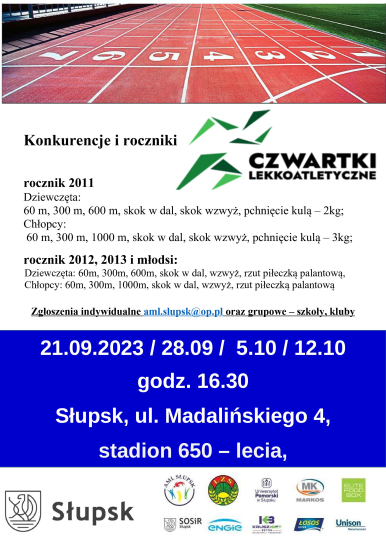 Plakat z danymi dotyczącymi czwartków lekkoatletycznych