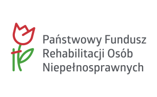 grafika przedstawiająca kontury czerwonego tulipana z zieloną łodygą logo państwowego funduszu rehabilitacji osób niepełnosprawnych