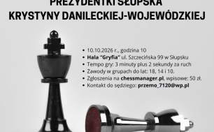 Plakt informacyjny z grafiką szachową i treścią jak w artykule