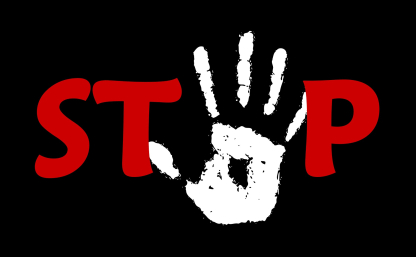 for. pixabay. na czarnym tle czerwony napi stop, zamiast litery o biała dłoń