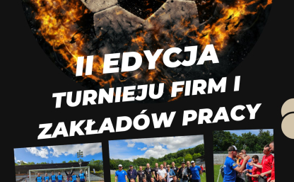 Plakat z piłką i zdjęciami zespołów występujących w zmaganiach.