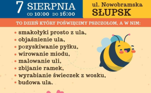 jasna grafika na pierwszym planie dwie pszczólki, na dole różowe kwiatki, informacja jak w tekście