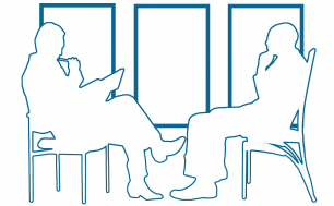 grafika- rozmawiające dwie osoby przy stole