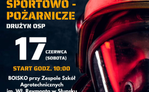 Plakat informacyjny z treścią jak w artykule oraz grafiką przedstawiającą twarz strażaka w masce i mundurze