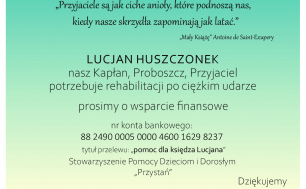 apel o pomoc - informacje o ks. Lucjanie Huszczonku, dane do przelewu
