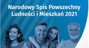 Plakat Narodowy Spis Powszechny 2021 - 2 kobiety, 2 mężczyzn na niebieskim tle