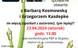 grafika zaproszenia z zielonymi łodygami i złotymi stalówkami zamiast kwiatów oraz fotografiami Barbary Komowskiej i Grzegorza Kasdepki