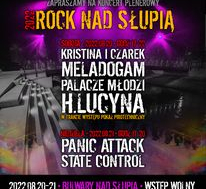 plakat z nazwami wykonawców w ramach festiwalu Rock nad Słupią