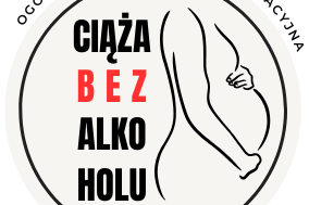 plakat przedstawia rysy ciężarnej kobiety oraz napis ogólnopolska kampania edukacyjna ciąża bez alkoholu
